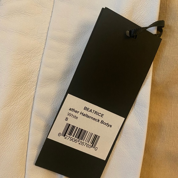 LAMARQUE BEATRICE LEATHER HALTER BODYSUIT - WHITE - Picture 6 of 6